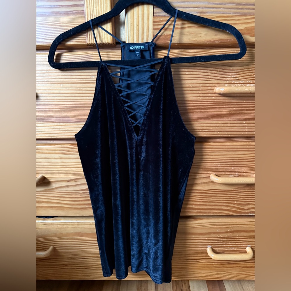 Express Black Velvet Lace-Up Cami